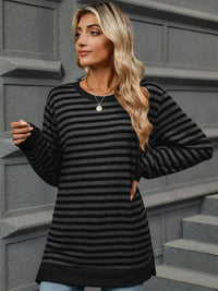 Striped Round Neck Long Sleeve T-Shirt Trendsi