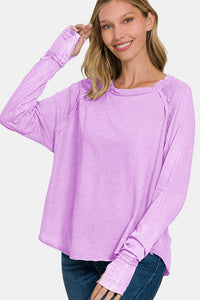 Zenana Round Neck Thumbhole Long Sleeve T-Shirt Trendsi