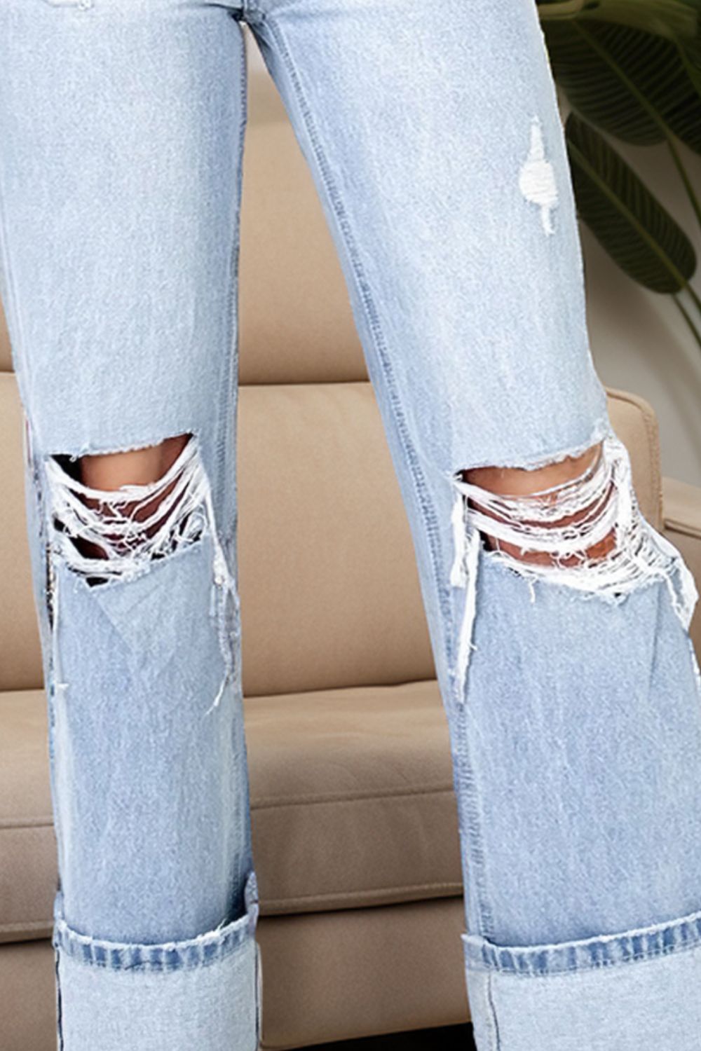 Distressed High Waist Jeans with Pockets Trendsi