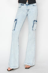 RISEN Full Size High Rise Cargo Flare Jeans Trendsi