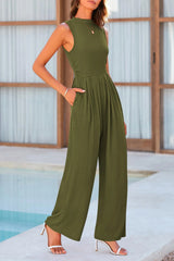 Mock Neck Sleeveless Wide Leg Jumpsuit Trendsi