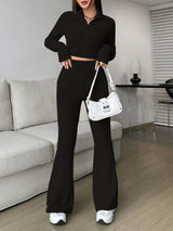 Zip Up Long Sleeve Top and Pants Set Trendsi