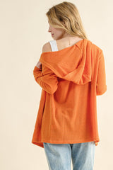 And The Why Full Size Thermal Hooded Open Front Cardigan with Pockets Trendsi