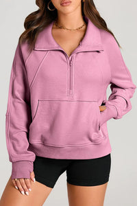 Half Zip Long Sleeve Sweatshirt Trendsi