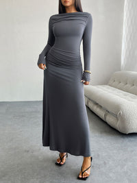 Ruched Long Sleeve Maxi Dress Trendsi