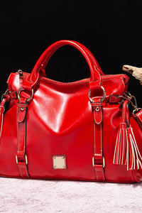 PU Leather Handbag with Tassels Trendsi