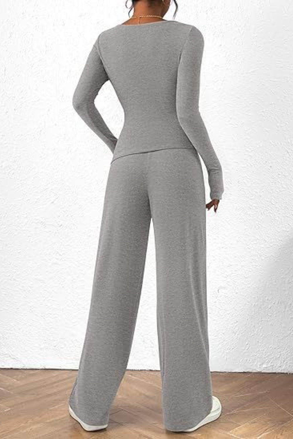 Round Neck Long Sleeve Top and Pants Set Trendsi