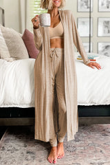 Open Front Long Sleeve Cardigan and Pants Lounge Set Trendsi