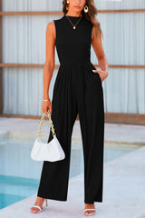 Mock Neck Sleeveless Wide Leg Jumpsuit Trendsi