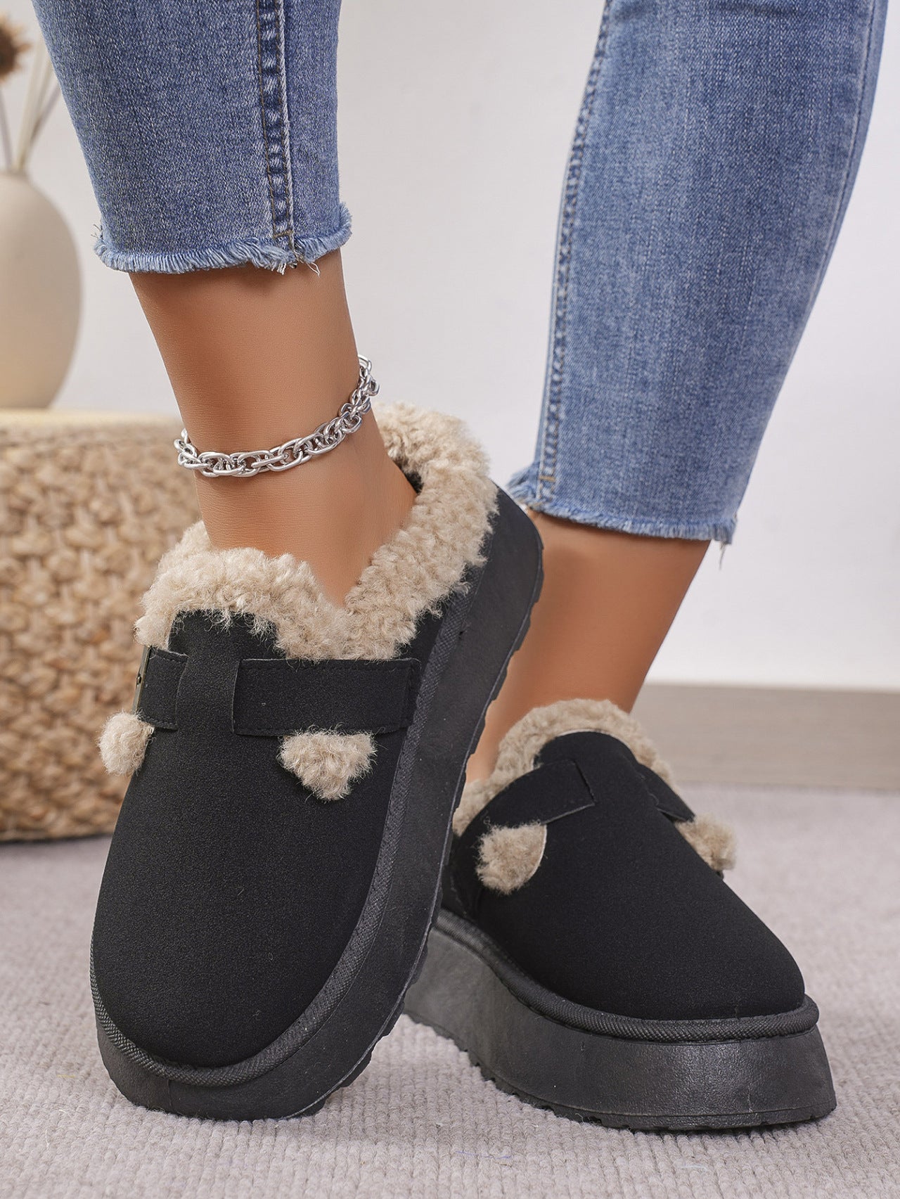 Thermal Fuzzy Buckle Platform Slippers Trendsi