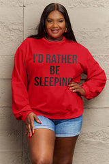 Simply Love Full Size I'D RATHER BE SLEEPING Round Neck Sweatshirt Trendsi