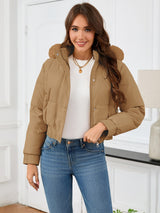 Pocketed Long Sleeve Cropped Hooded Winter Coat Trendsi