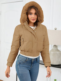 Pocketed Long Sleeve Cropped Hooded Winter Coat Trendsi