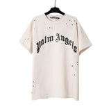 Palm Angels Summer Fashion Trend Ink Splash Holes Do Old Design Letters Printed Short-Sleeved T-Shirt Men and Women Cotton Tops Alidrop