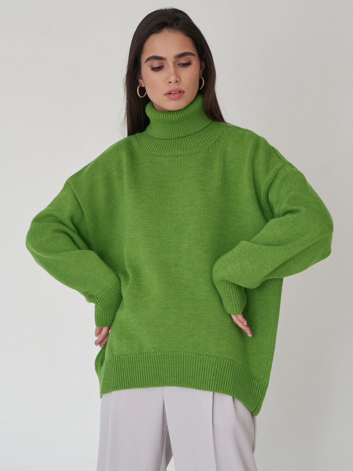 Turtleneck Long Sleeve Sweater Trendsi