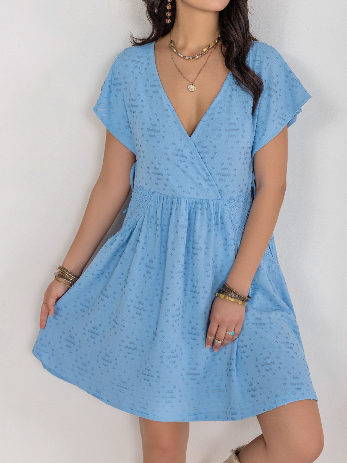 Cutout Surplice Short Sleeve Dress Trendsi