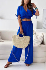 Surplice Short Sleeve Top and Pants Set Trendsi