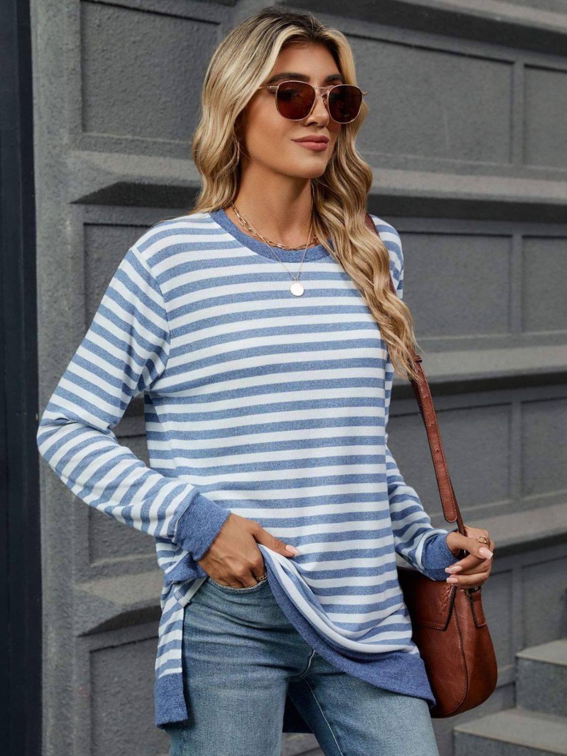 Striped Round Neck Long Sleeve T-Shirt Trendsi