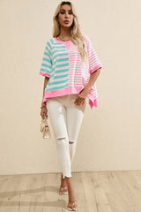 Contrast Stripes Round Neck Half Sleeve T-Shirt Trendsi