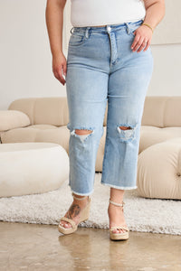 RFM Full Size Tummy Control High Waist Raw Hem Distressed Jeans Trendsi