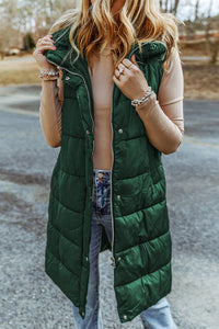 Longline Hooded Sleeveless Puffer Vest Trendsi