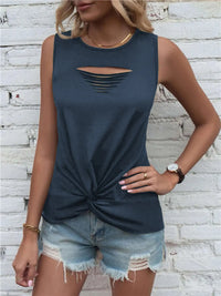 Cutout Twisted Round Neck Tank Trendsi