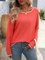 Contrast Trim Round Neck Long Sleeve Sweater Trendsi