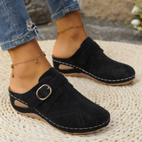 Suede Round Toe Wedge Sandals Trendsi