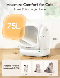 Smart Automatic Self-Cleaning Cat Litter Box, APP Control/Integrated Safety Protection,White