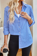 Striped Button Up Long Sleeve Shirt Trendsi