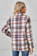 Button Down Collared Plaid Shacket Trendsi