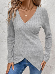 Perfee Surplice Long Sleeve T-Shirt Trendsi