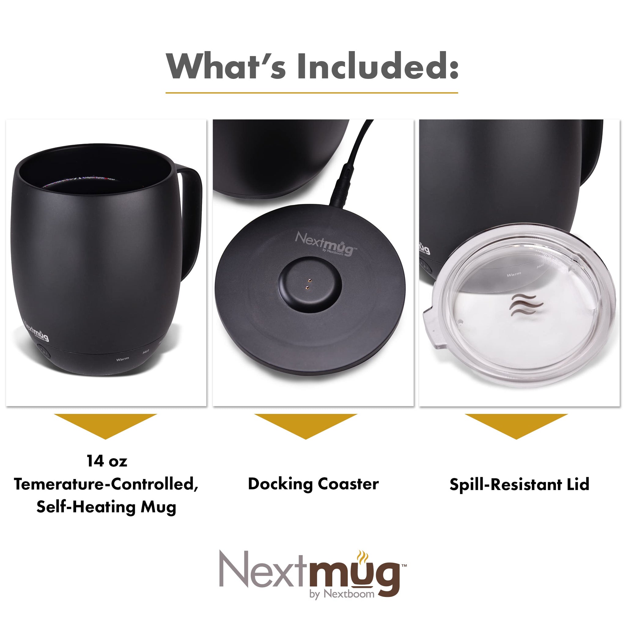 Nextmug - Temperature-Controlled, Self-Heating Coffee Mug (Black - 14 oz.) Nextmug by Nextboom