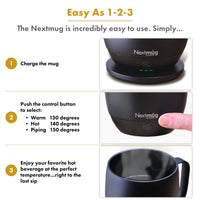 Nextmug - Temperature-Controlled, Self-Heating Coffee Mug (Black - 14 oz.) Nextmug by Nextboom