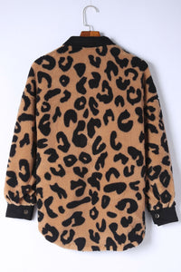 Leopard Button Up Long Sleeve Jacket Trendsi