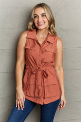 Ninexis Follow The Light Sleeveless Collared Button Down Top Trendsi