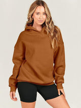 Dropped Shoulder Long Sleeve Hoodie Trendsi