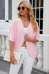 Eyelet Open Front Half Sleeve Cardigan Trendsi