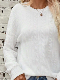 Textured Round Neck Long Sleeve T-Shirt Trendsi