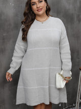 Plus Size Round Neck Long Sleeve Sweater Dress Trendsi