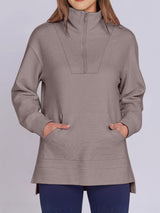 ฺHigh-Low Quarter Zip Long Sleeve Sweatshirt Trendsi