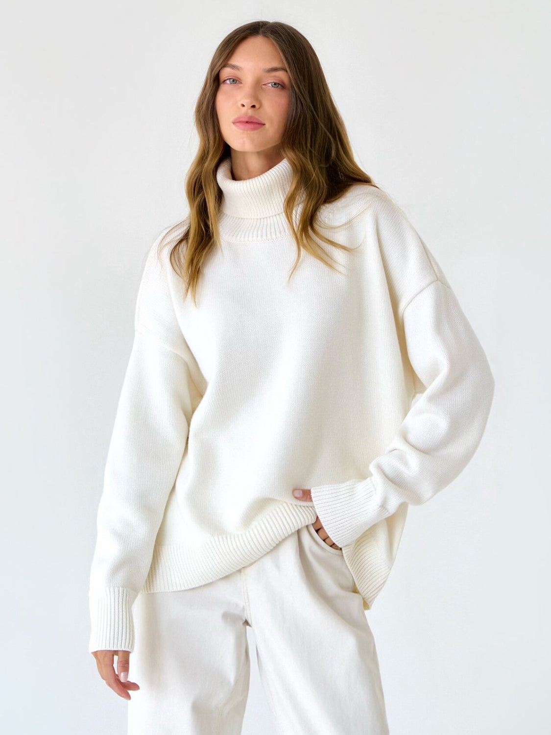 Turtleneck Long Sleeve Sweater Trendsi