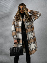 Plaid Collared Neck Long Sleeve Coat Trendsi