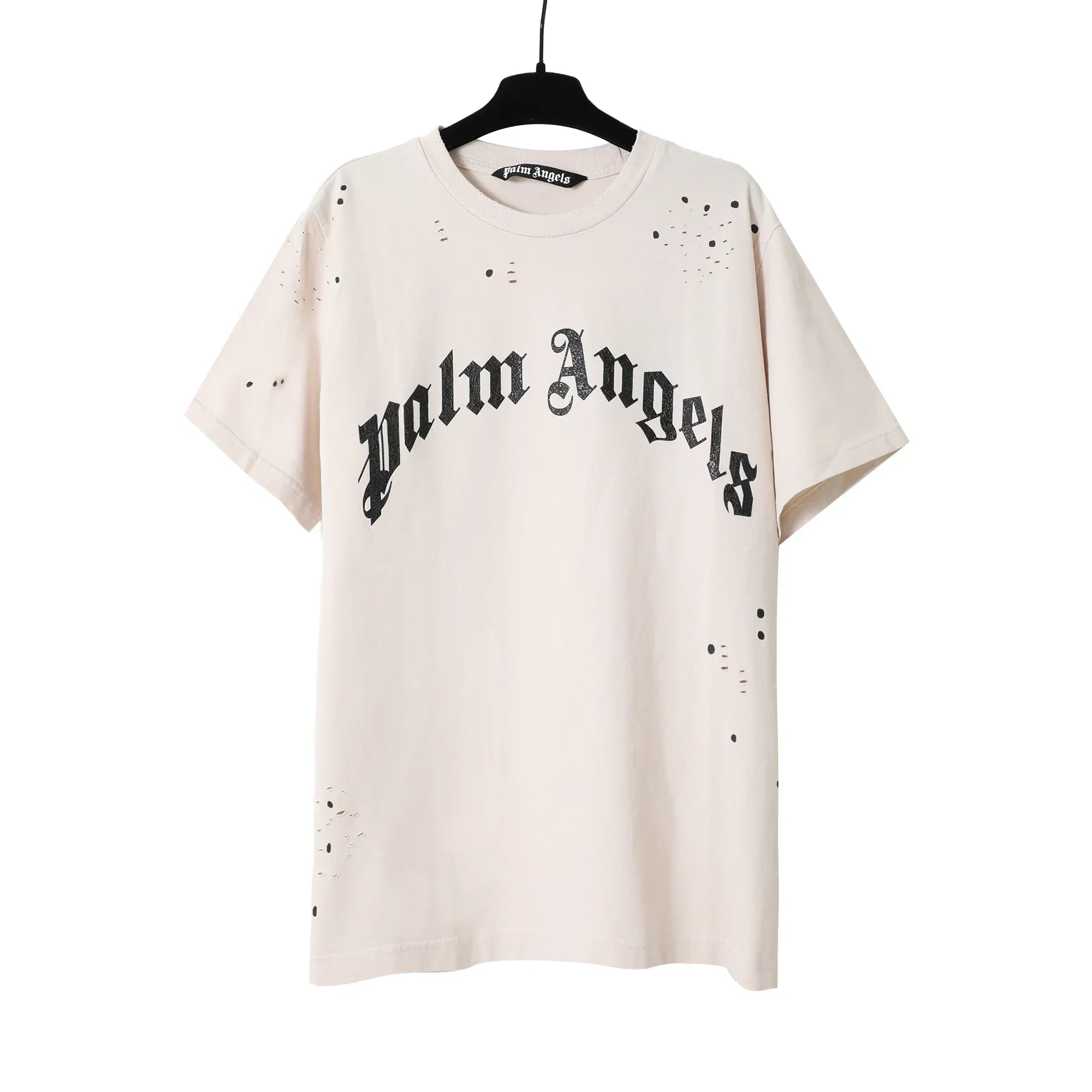 Palm Angels Summer Fashion Trend Ink Splash Holes Do Old Design Letters Printed Short-Sleeved T-Shirt Men and Women Cotton Tops Alidrop