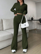 Zip Up Long Sleeve Top and Pants Set Trendsi