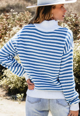 Striped Half Zip Mock Neck Long Sleeve Sweater Trendsi