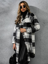 Plaid Collared Neck Long Sleeve Coat Trendsi