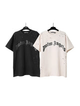 Palm Angels Summer Fashion Trend Ink Splash Holes Do Old Design Letters Printed Short-Sleeved T-Shirt Men and Women Cotton Tops Alidrop