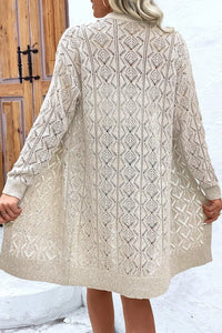 Openwork Button Down Long Sleeve Cardigan Trendsi