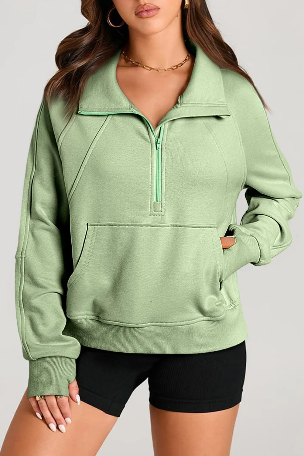 Half Zip Long Sleeve Sweatshirt Trendsi